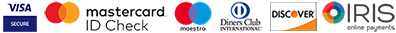 Visa, MasterCard, Maestro, Diners, Discover, IRIS