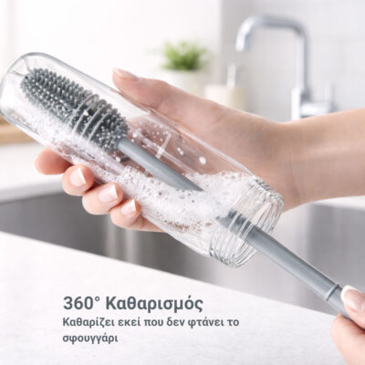 Βούρτσα Καθαρισμού Σιλικόνης 360° Μπουκαλιών & Θερμός (31εκ.)