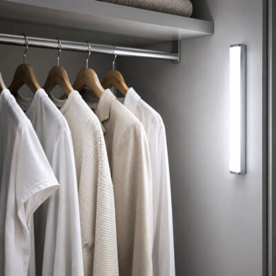 Φωτιστικό Led με αισθητήρα κίνησης σε μοντέρνα ντουλάπα με ρούχα